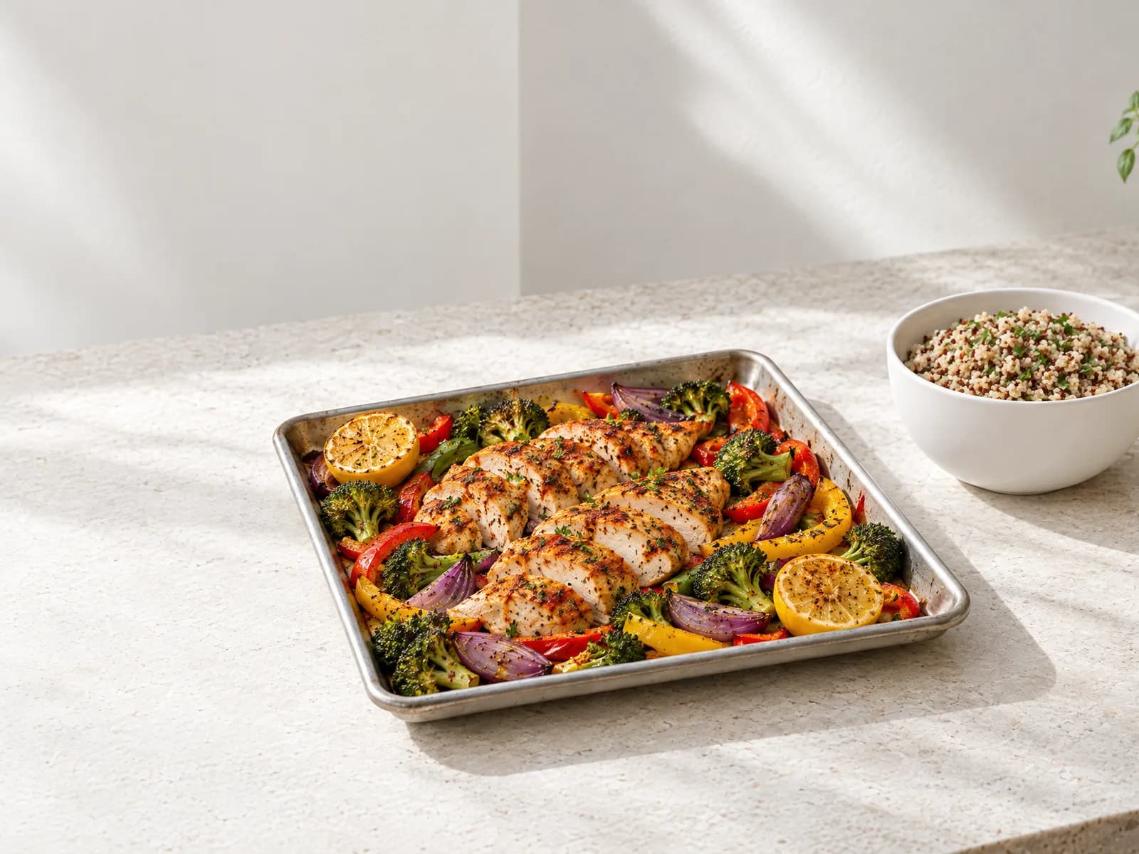 Sheet-Pan Chicken, Quinoa and Roasted Vegetables